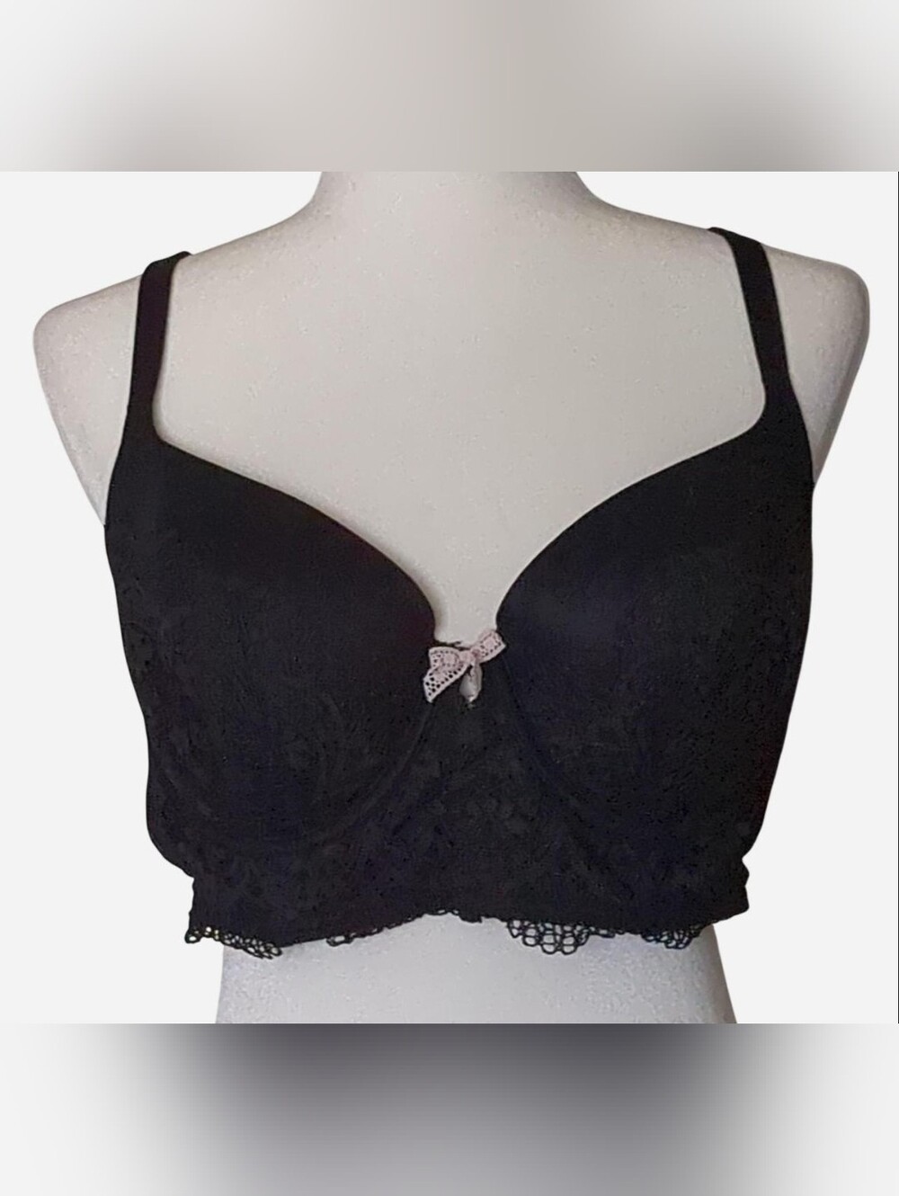Victoria’s Secret Black Lace Longline Demi Bra Corset Bustier 36DD Vintage